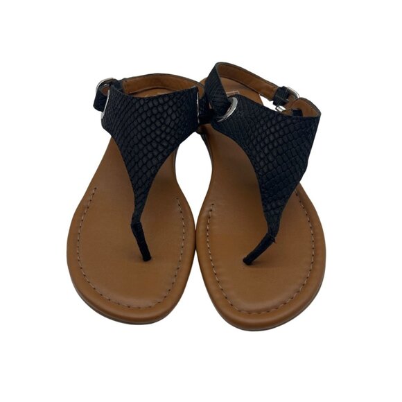 Franco Sarto Women's Goldy Embossed T-strap Sandals Black Size 7 - Picture 2 of 7